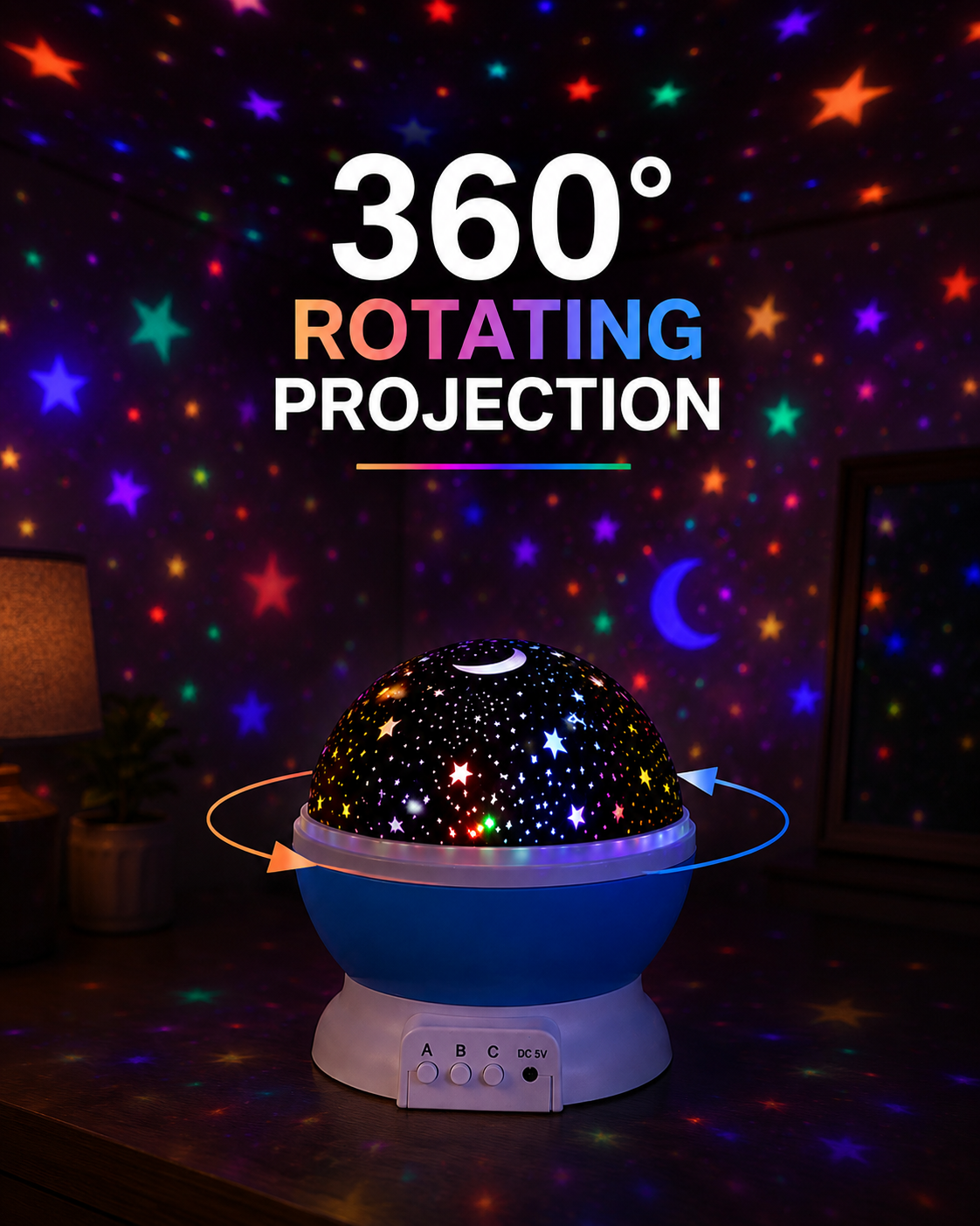 360° Rotating Star Projector Lamp – Color-Changing LED Night Light