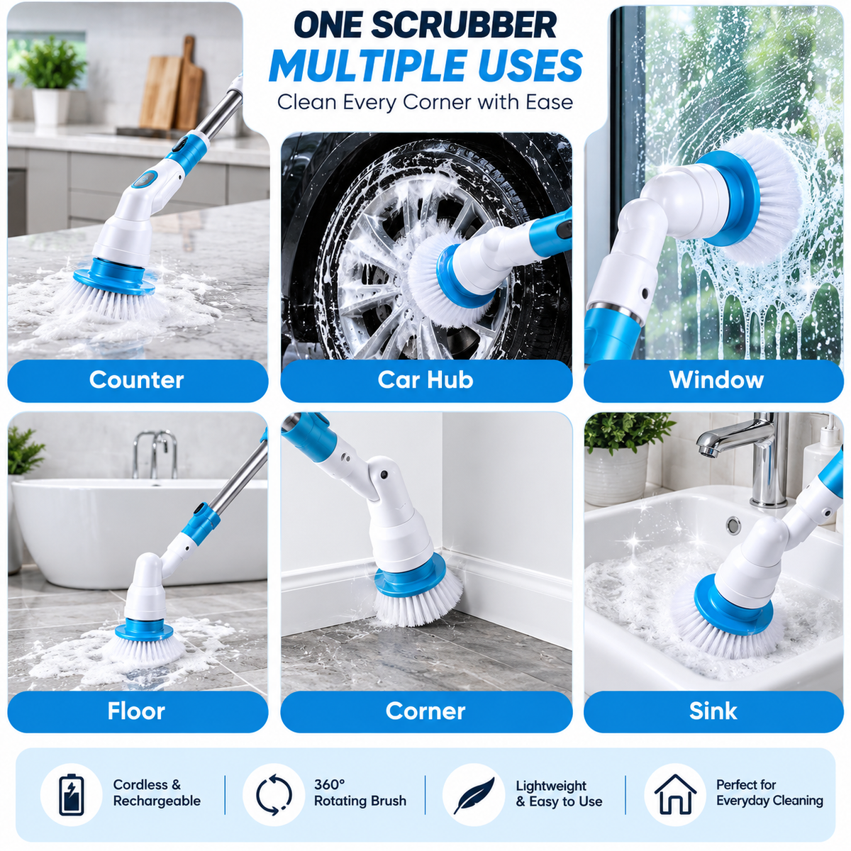 Cordless Electric Spin Scrubber 360° – Rechargeable Cleaning Brush
