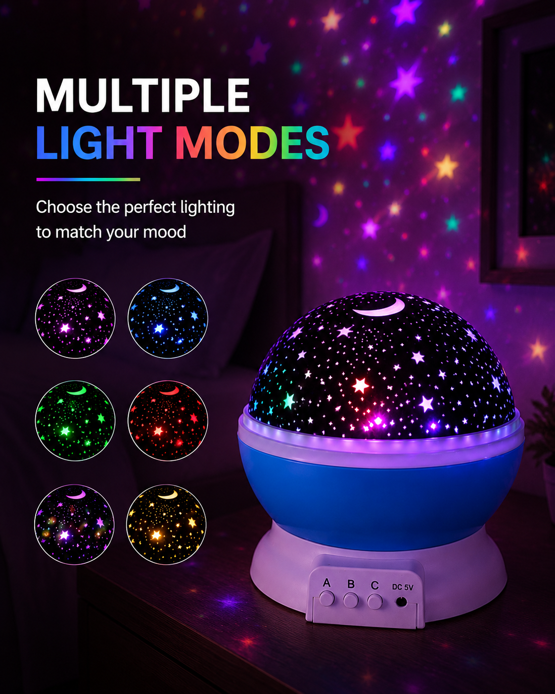 360° Rotating Star Projector Lamp – Color-Changing LED Night Light