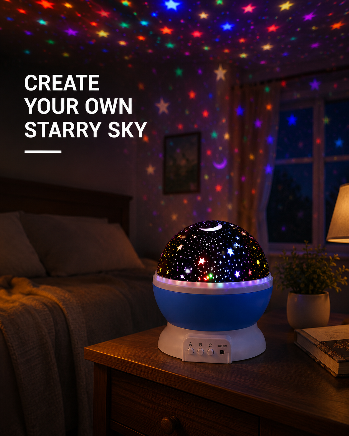 360° Rotating Star Projector Lamp – Color-Changing LED Night Light